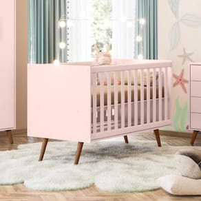 Berço Retro Mini Cama Com Pés Gael Rosa