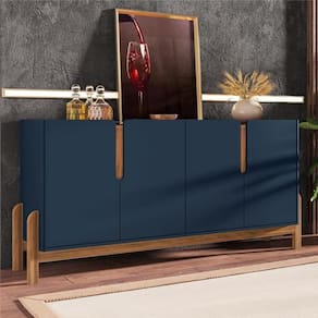 Buffet Agnes Azul Cobalto Cedro 4 Portas Com Detalhe Curvo