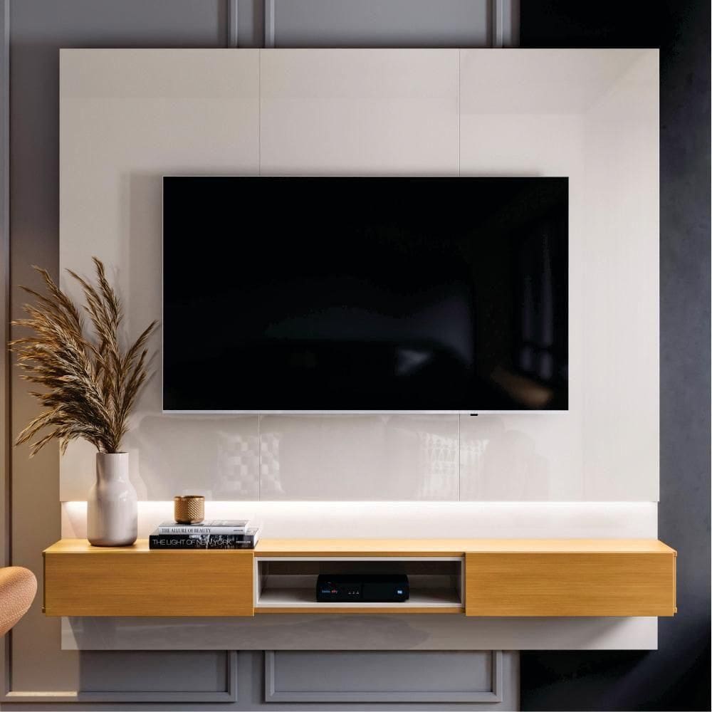 Painel Para Tvs De 70 Uruguai Off White Perolizado E Tauari