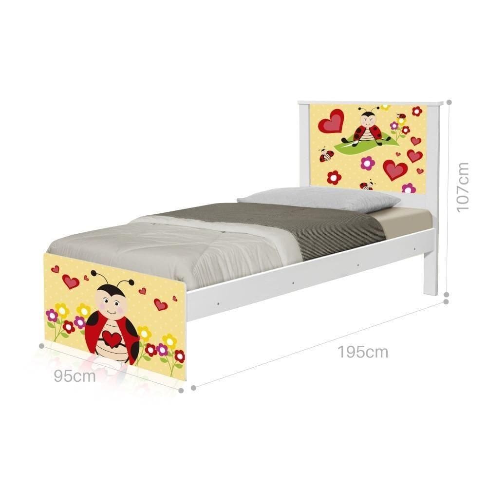 Cama Solteiro Com Cabeceira Adesivada Joaninha