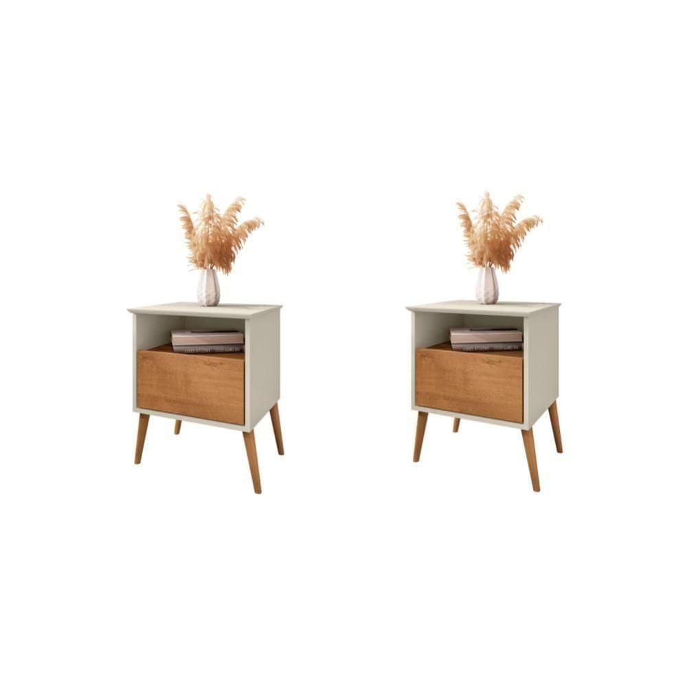 Conjunto De Mesa De Cabeceira Moreira Off White Naturalle