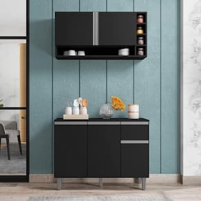 Balcão E Aéreo Para Cozinha Miami Preto Fosco
