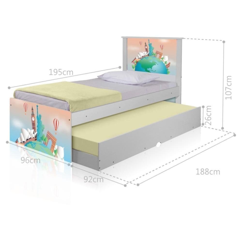 Bicama Juvenil Adesivada Volta Ao Mundo Com Colchões