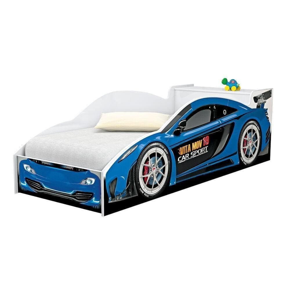 Cama Carro Com Baú Juvenil Racer Azul Com Colchão