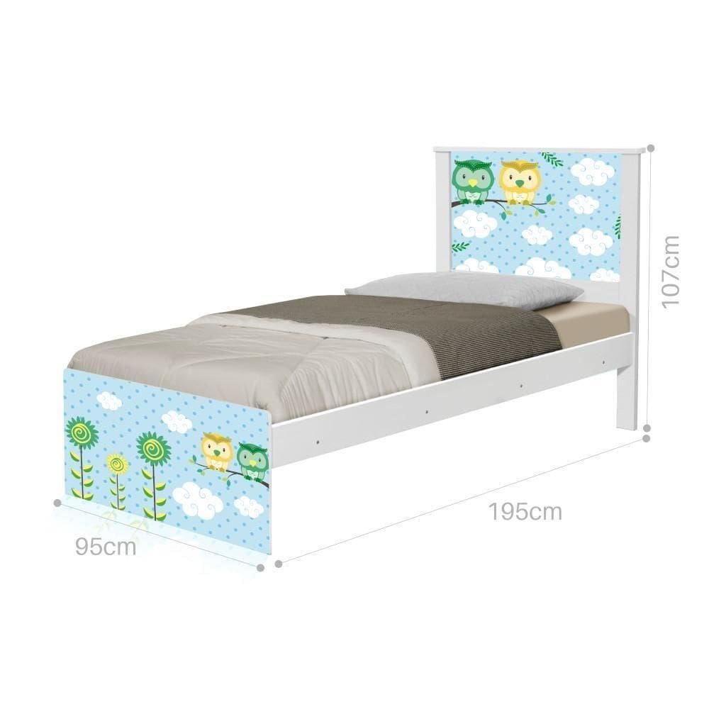 Cama Solteiro Com Cabeceira Adesivada Corujinhas