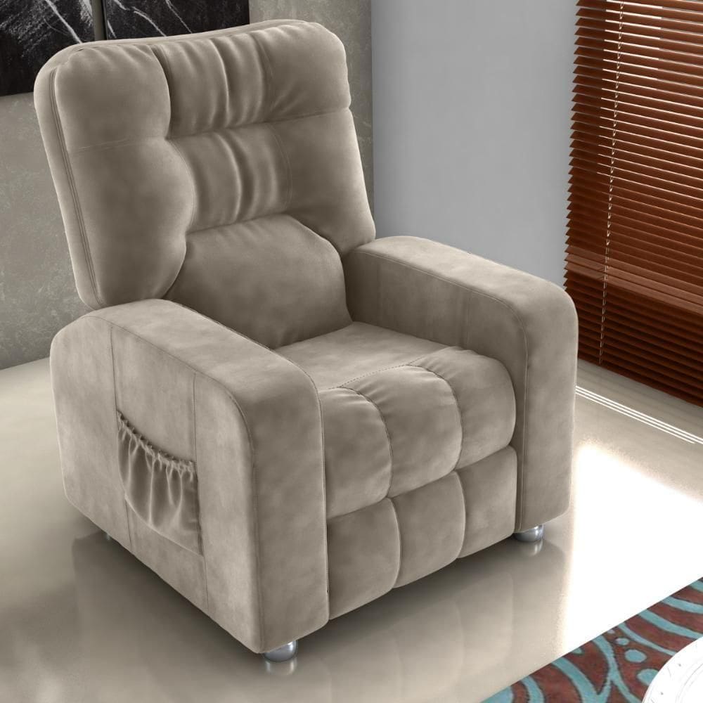 Poltrona Almofadada Reclinável Hull Veludo Maserati Cappuccino