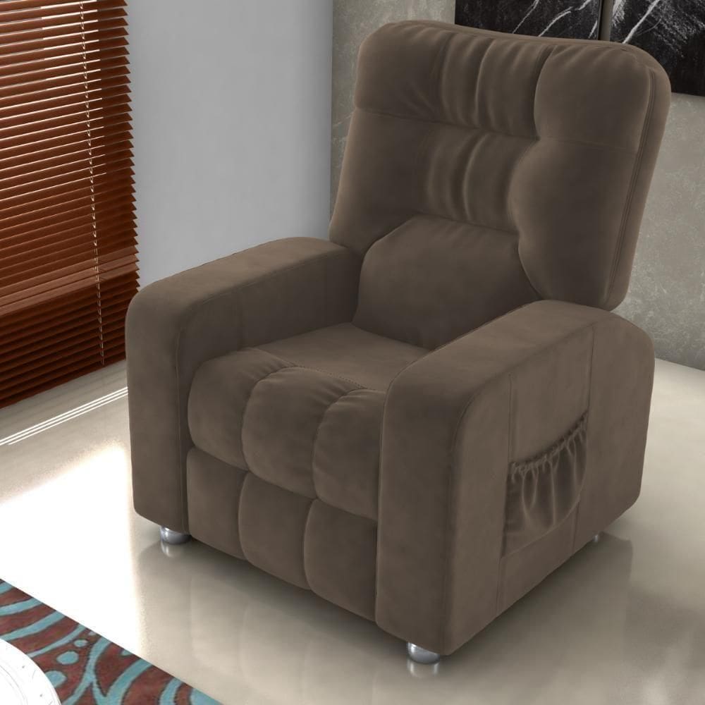 Poltrona Almofadada Reclinável Yo Veludo Marrom