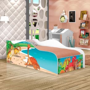 Cama Carro Fun Adesivada Jurassic Dinossauros Solteiro