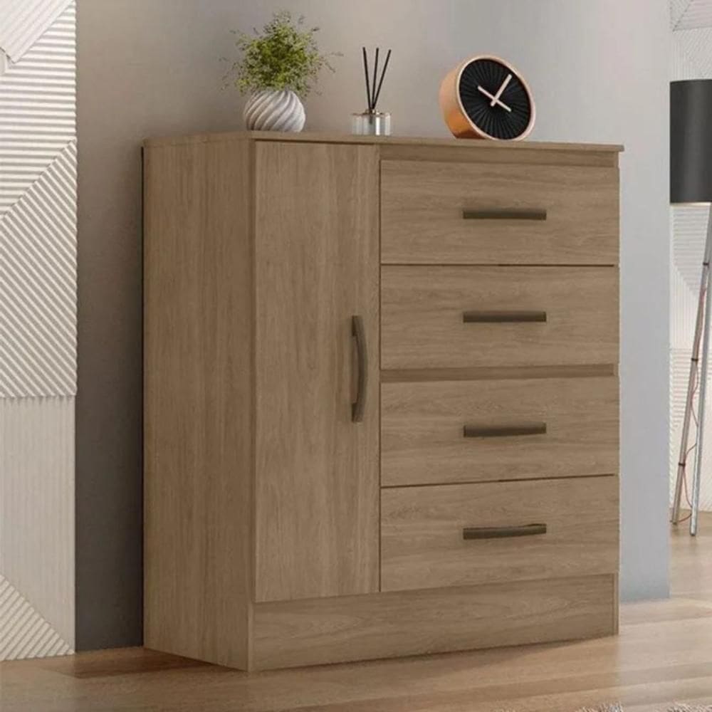 Gaveteiro Com 4 Gavetas 1 Porta Rancharia Carvalho Oak