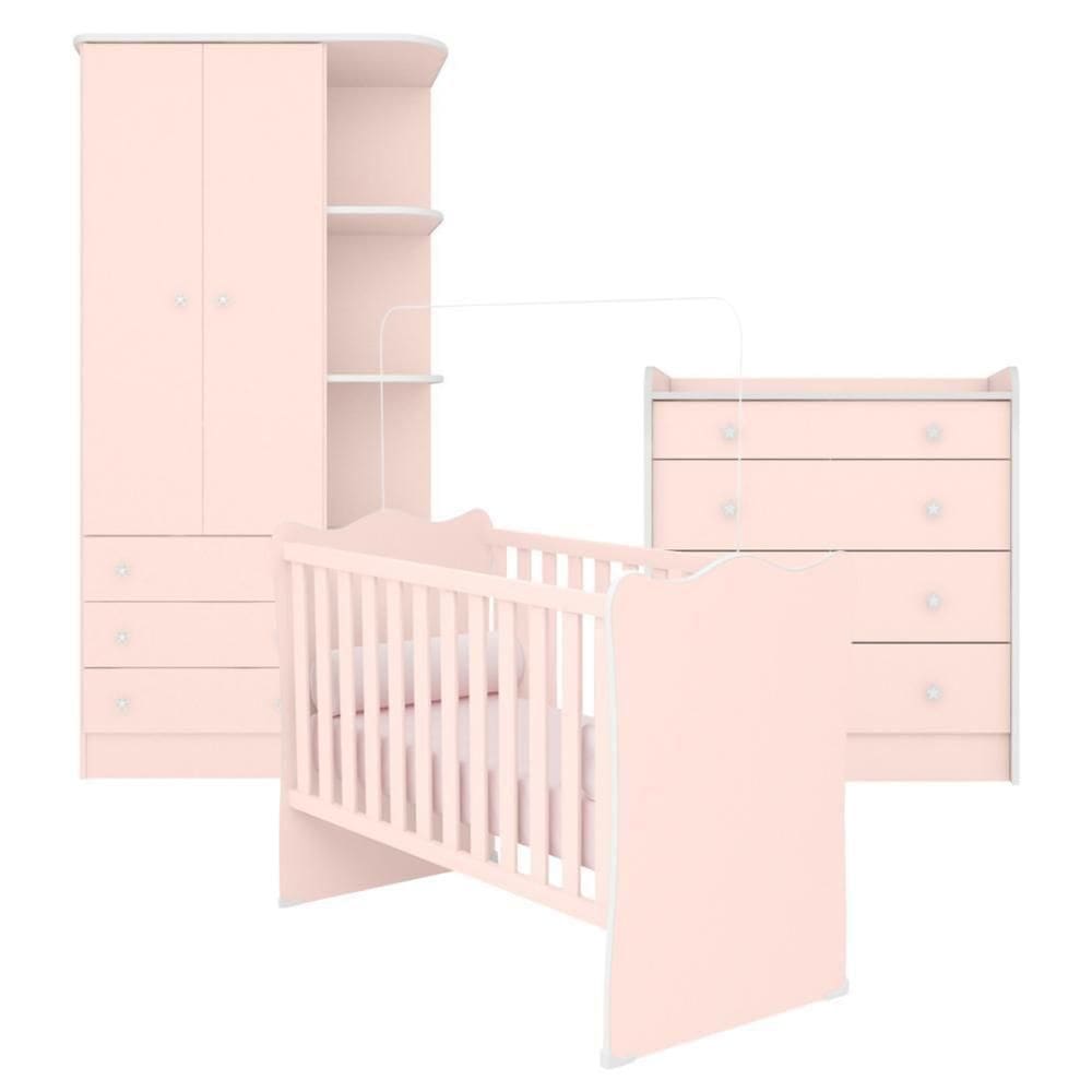 Conjunto Completo Quarto Infantil Quebec Rosa Acetinado