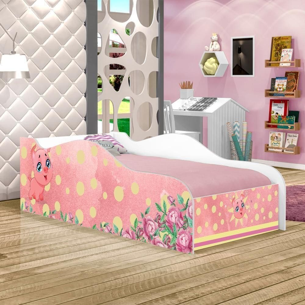 Cama Carro Fun Adesivada Porquinho Pig Solteiro
