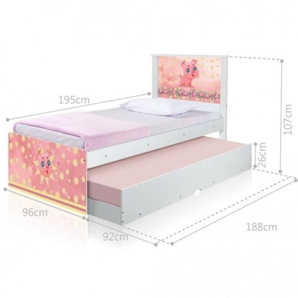 Cama Bicama Juvenil Adesivada Porquinho