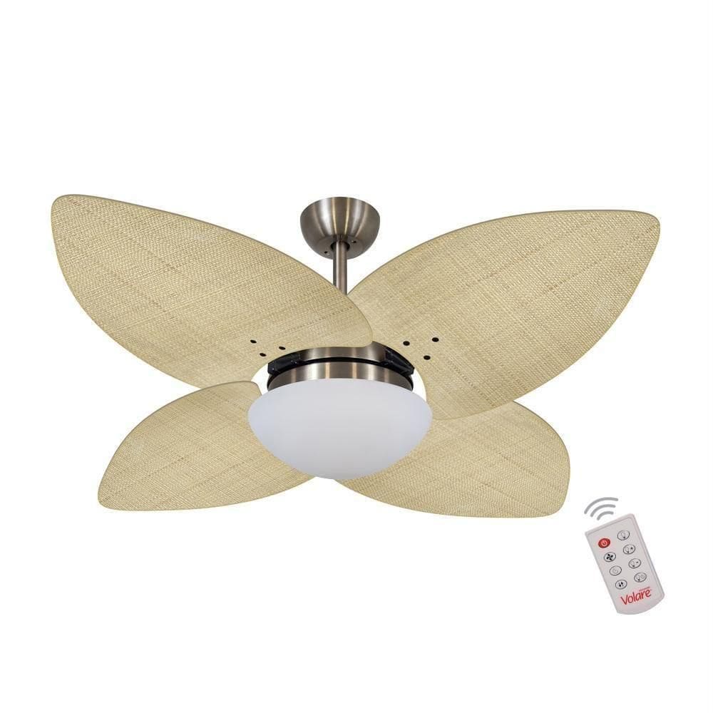 Ventilador De Teto Dormamu Bronze 4 Pás Palmae Natural 220V Com Controle