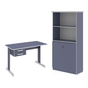 Armario E Mesa Para Escritório 1,20 Geórgia Azul