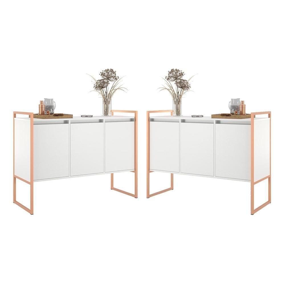 Buffet 3 Portas Rouxe Branco Cobre Conjunto 2 Unidades
