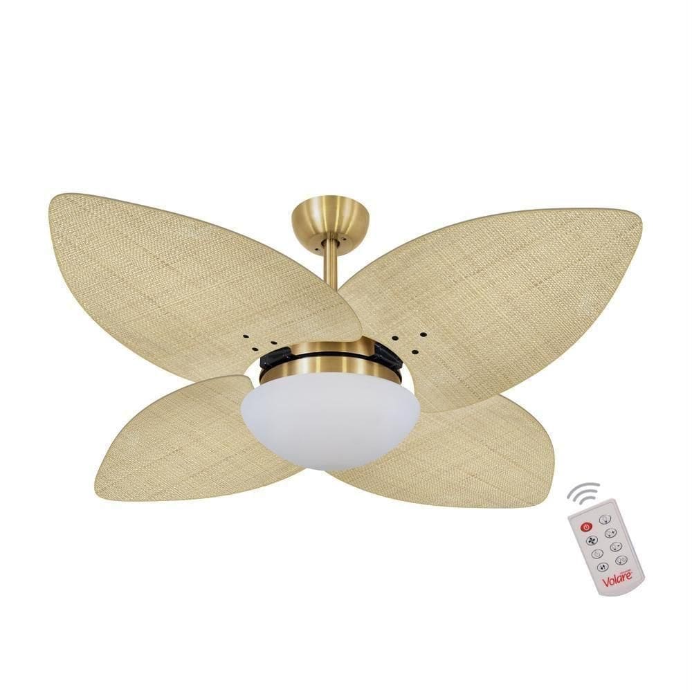 Ventilador De Teto Dormamu Dourado 4 Pás Palmae Natural 220V Com Controle