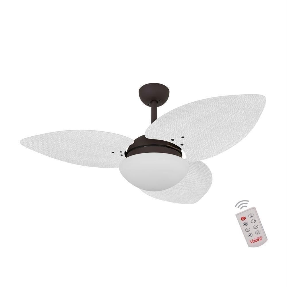 Ventilador De Teto Dormamu Marrom Texturizado 3 Pás Palmae Branco 110V Com Controle