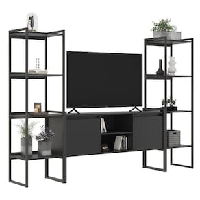 Rack 2 Portas Com Estante Clean Preto Onix