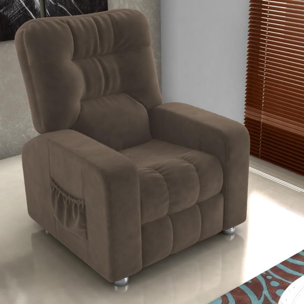Poltrona Almofadada Reclinável Hull Veludo Marrom