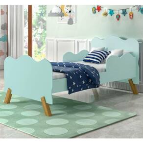 Cama Infantil Nuvem Verde Com Proteção Lateral E Colchão