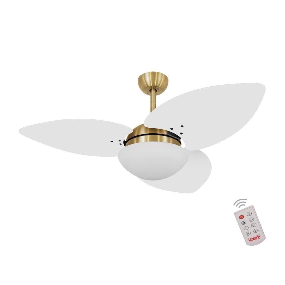 Ventilador De Teto Dormamu Dourado 3 Pás Branco 220V Com Controle