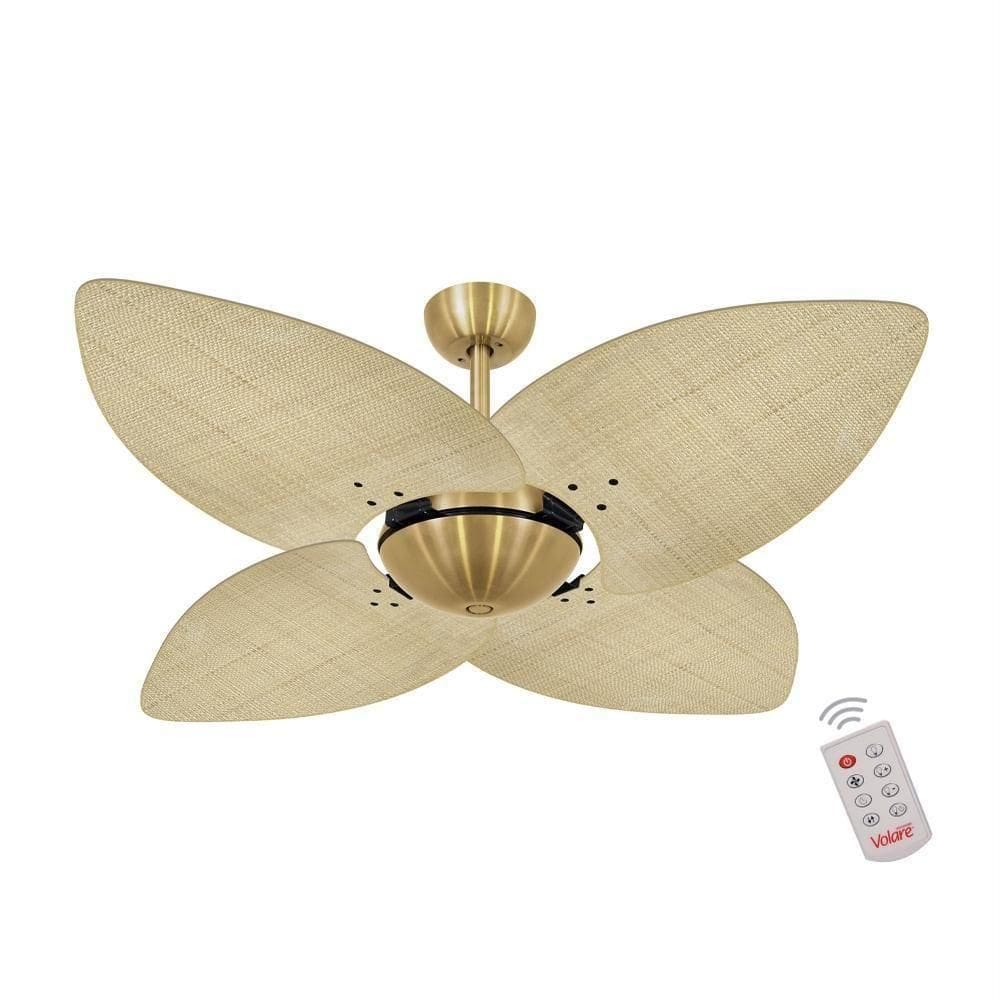 Ventilador De Teto Dormamu Dourado Office 4 Pás Palmae Natural 110V Com Controle