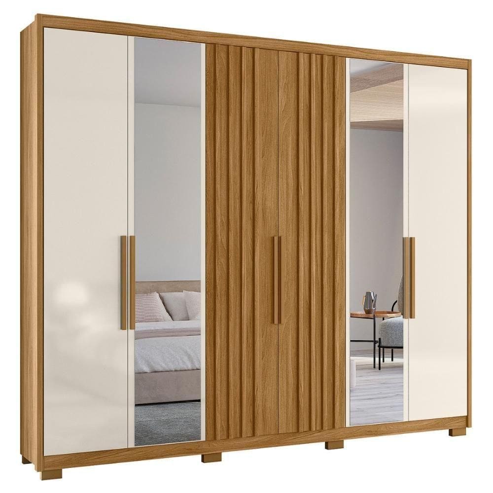 Guarda Roupa Fresado Com Espelho Osaka Freijó Off White