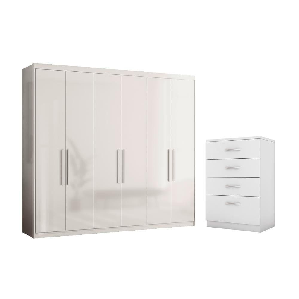 Guarda Roupa Casal 6 Portas Lens Branco