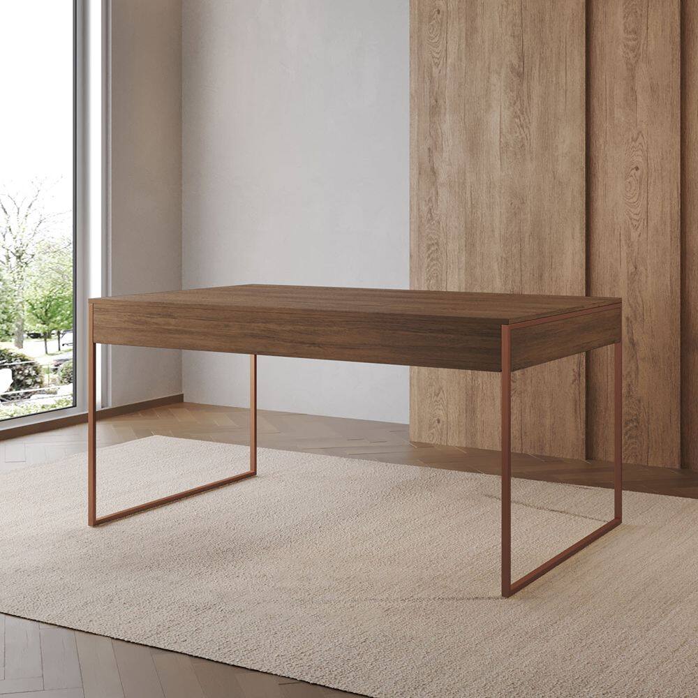 Mesa Industrial Caixote Filadélfia Tampo 120x75 Amêndoa Base Ferro Cobre