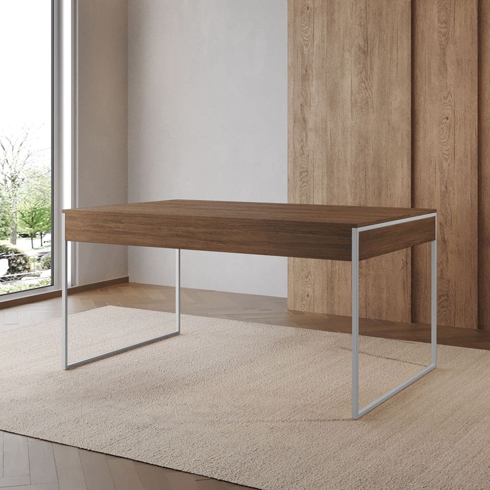 Mesa Industrial Caixote Filadélfia Tampo 120x75 Amêndoa Base Ferro Branco