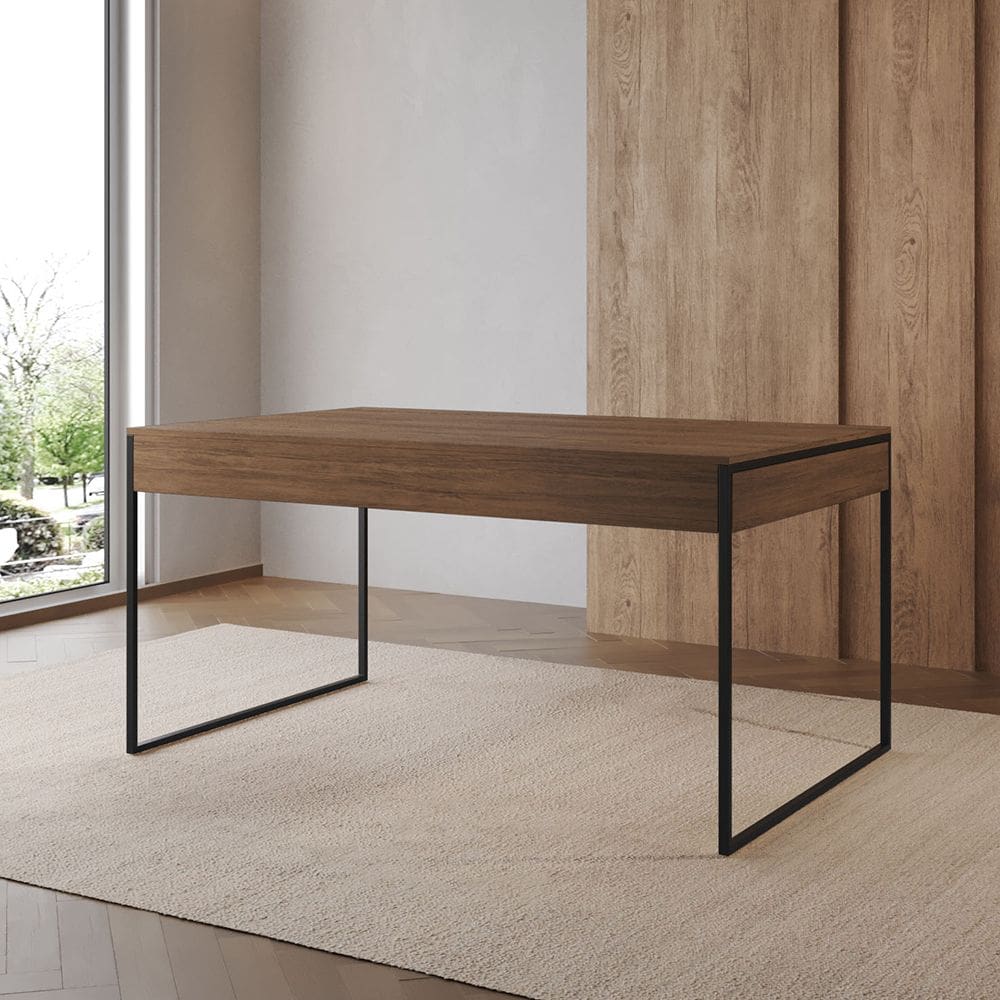 Mesa Industrial Caixote Filadélfia Tampo 120x75 Amêndoa Base Ferro Preto