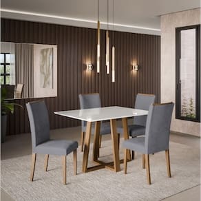 Conjunto Mesa 1,20 Dobuê Celta Vidro Imbuia/Branco Off Com 4 Cadeiras Topázio Imbuia/Grafite