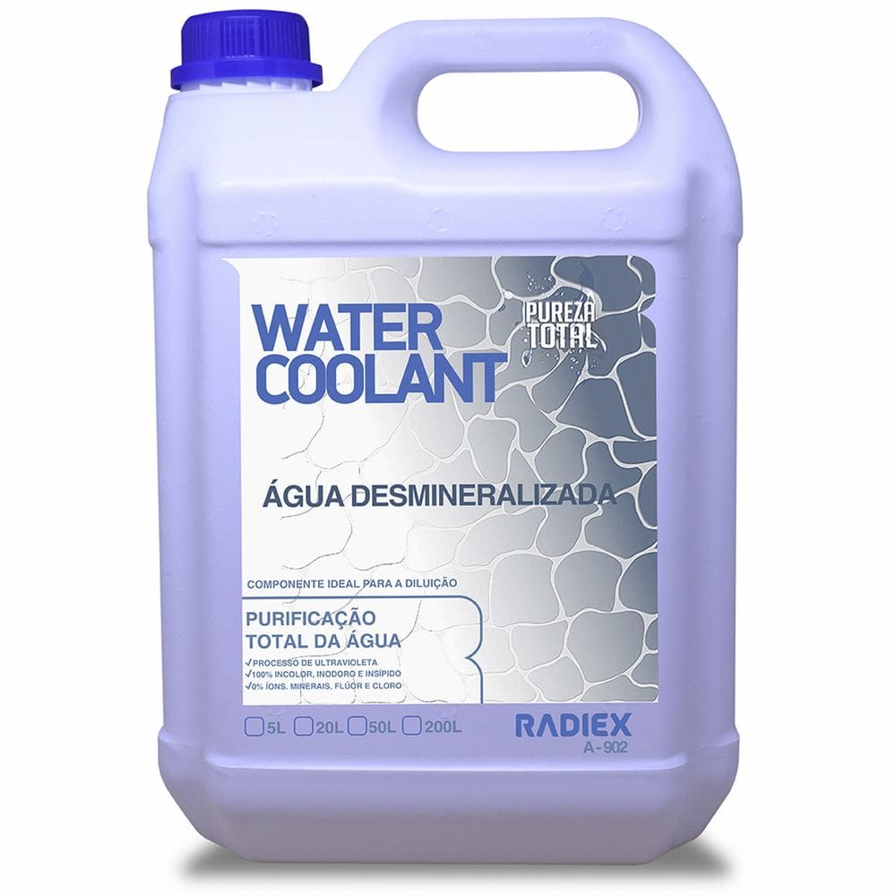 Água Desmineralizada Bombona 5 Litros - Water Coolant - Radiex - A-902-5L