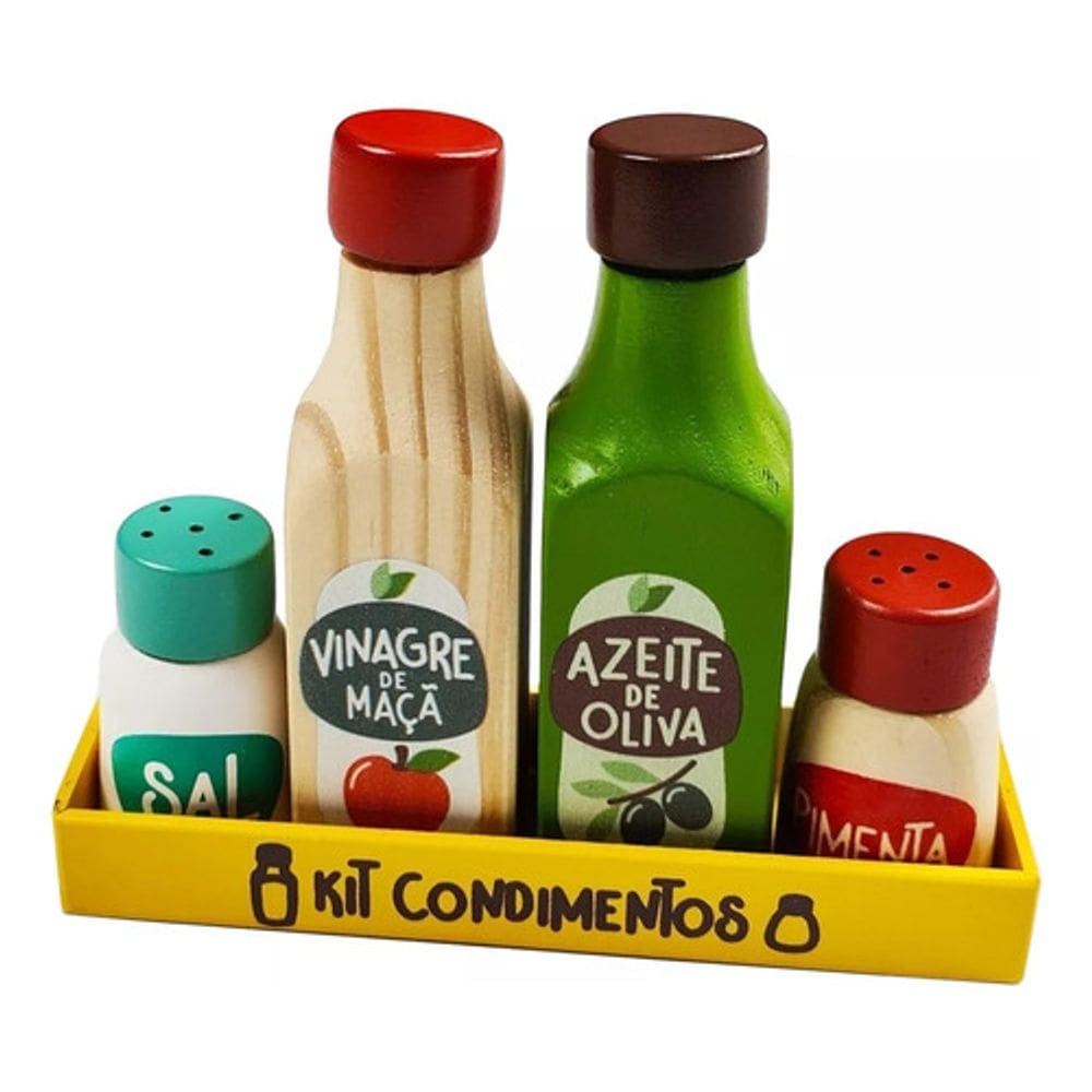 Kit Condimento Comidinha Cozinha Infantil Madeira 5Pç Newart