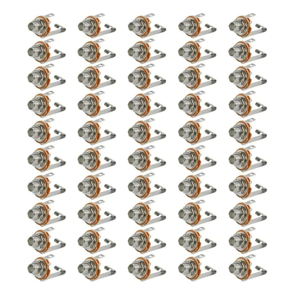 Kit 50 conector p/ solda p10 jack mono aberto fêmea 6,35mm