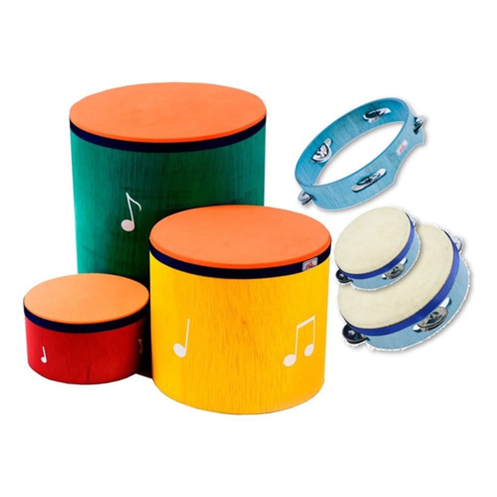 Kit 6 Surdinhos Tambor Pandeiro Madeira Pele Animal Vibratom