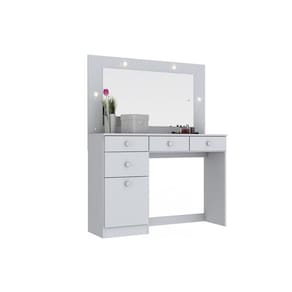 Penteadeira Chanel c/ 1 Porta 4 Gavetas e Espelho Branco - Henn