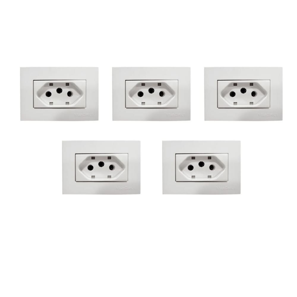 5 Pç Tomada P/ Moveis Margirius 2p+t Branca 10a 250v Nbr