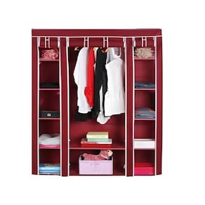 Guarda-Roupa Portátil com Cabideiro e Prateleiras Vermelho