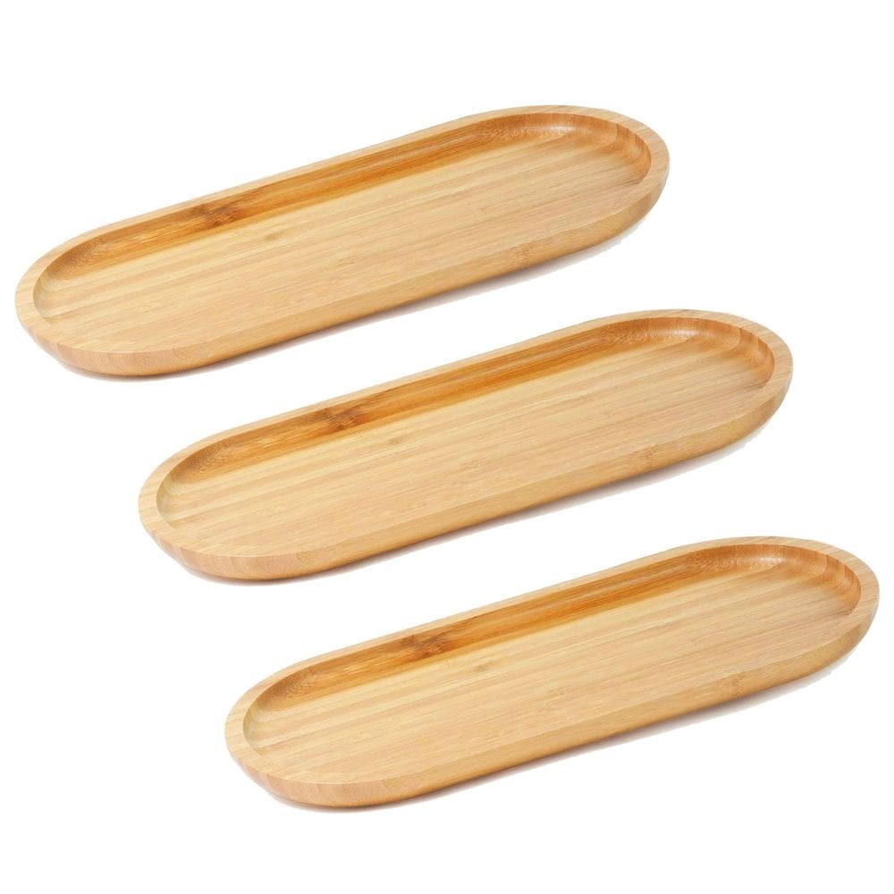 Kit 3 Bandeja Oval Bambu 34Cm Resistente - Mimo Style