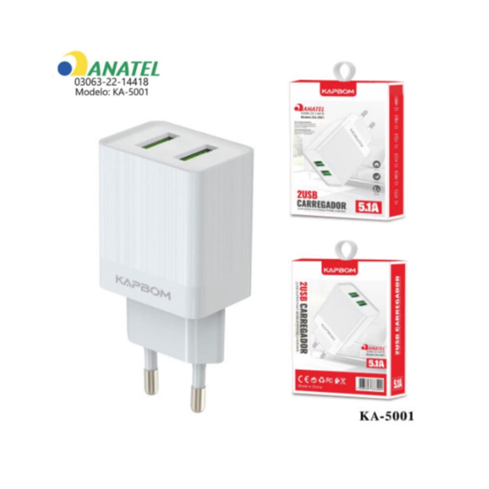 Kit de Carregador KA-5001 V8 com 2 USB