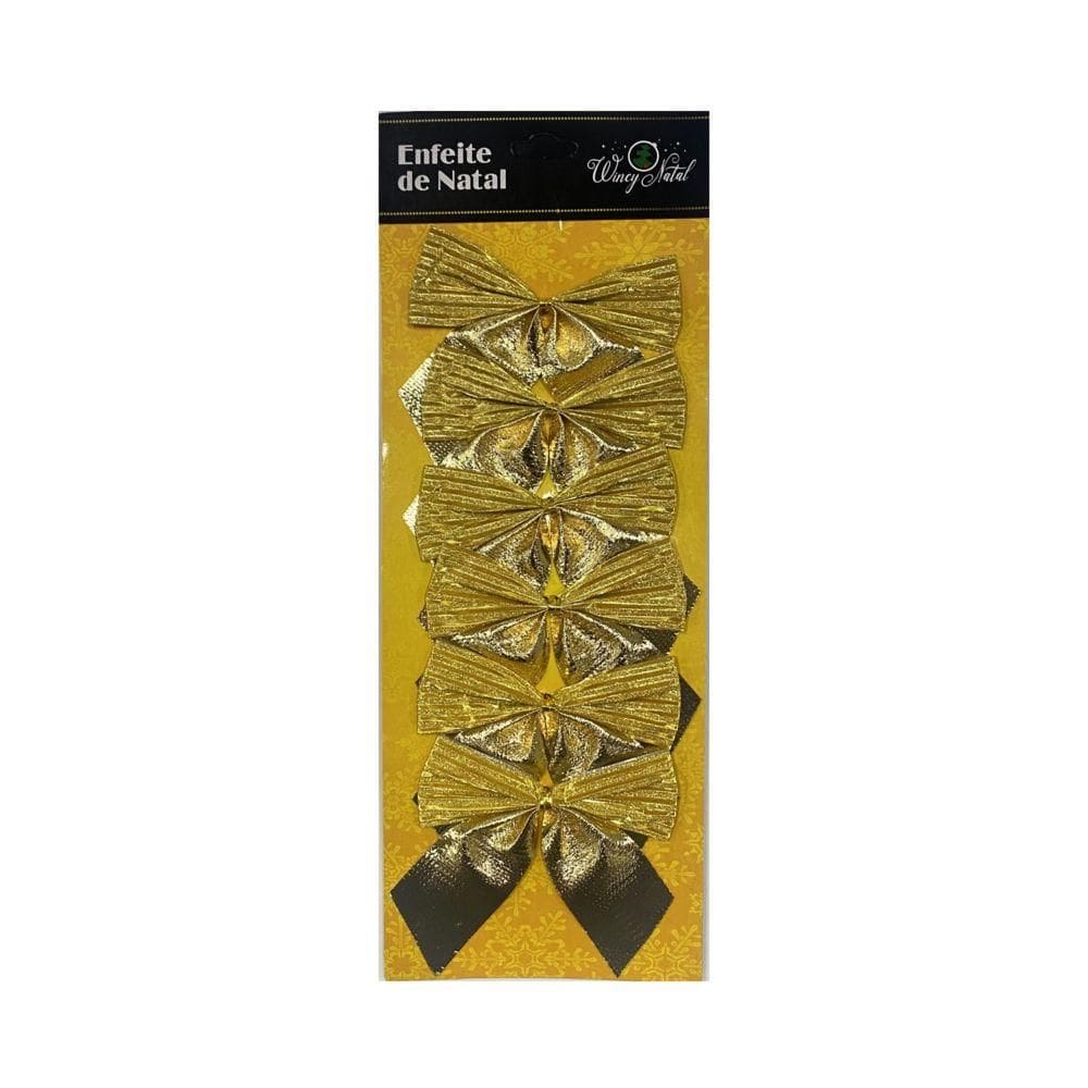 Enfeite Laço de Natal 06 Peças Dourado Mod1 - Wincy