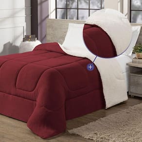Coberdrom Cobertor Queen 1 Peça Maya Manta Soft E Sherpa De Carneiro 100% Poliéster - Vermelho