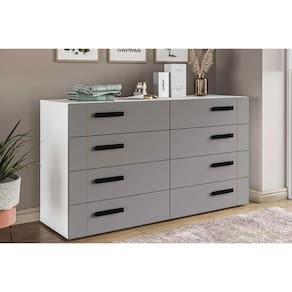 Cômoda Casal Lisboa c/ 8 Gavetas Branco/Cinza - Politorno