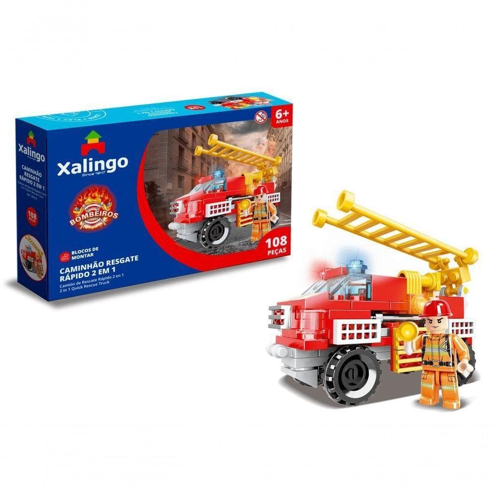 Blocos De Montar Bombeiros Caminhão Resgate Rápido 2 Em 1 - 108 Peças