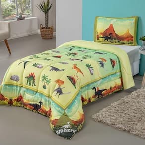 Kit Edredom Plush Fofinho Infantil Dupla Face Dream 2 Peças Solteiro - Dinossauro