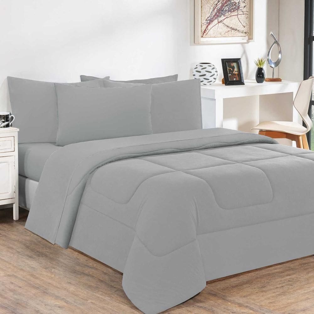 Kit Edredom Malha 100% Algodão Gran Moratta 2 Peças Solteiro - Cinza-cinza