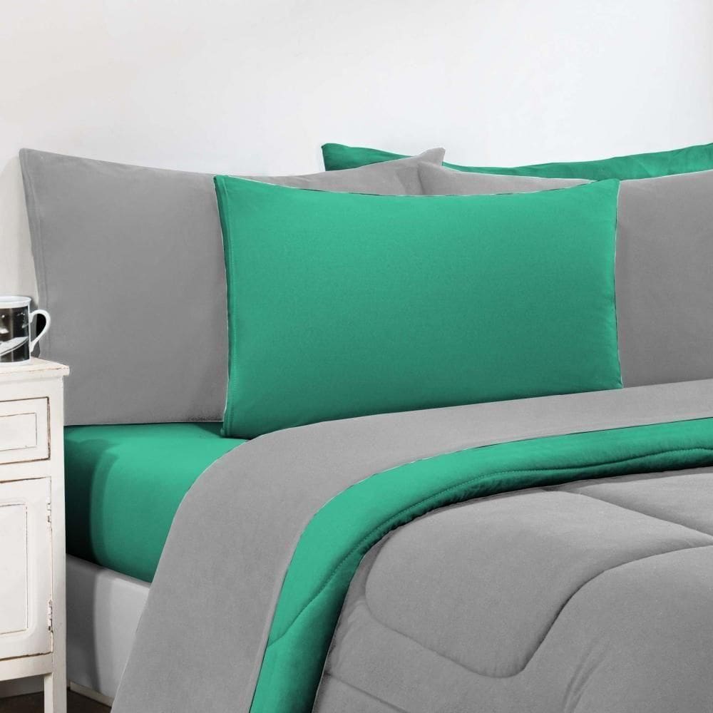 Kit Edredom Malha 100% Algodão Gran Moratta 3 Peças Queen - Cinza-verde Jade