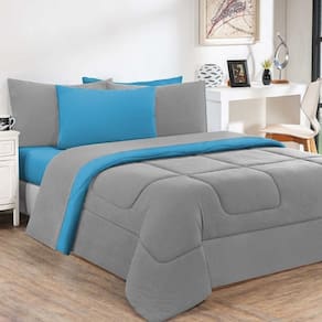 Kit Edredom Malha 100% Algodão Gran Moratta 3 Peças Casal - Cinza-azul Turquesa