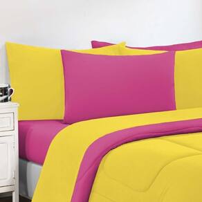Kit Edredom Malha 100% Algodão Gran Moratta 2 Peças Solteiro - Amarelo-pink